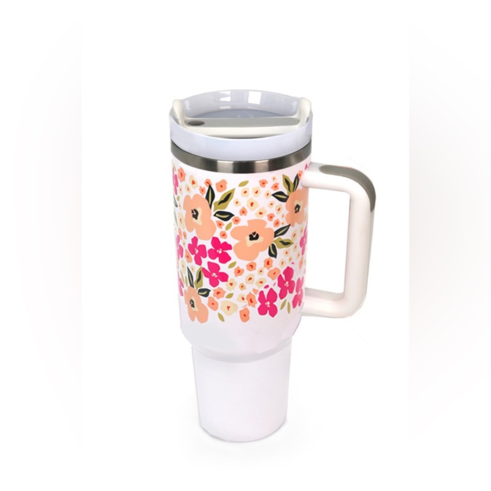 40 oz Stainless Steel White Floral Tumbler